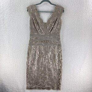 Tadashi Soji Smoke Pearl Pailette Embroidered Sequins Banded Dress Womens Size 8